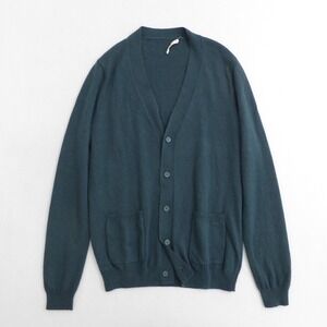 WoolOvers Dark Teal V Neck Button Front Cardigan Sweater Mens Size Medium